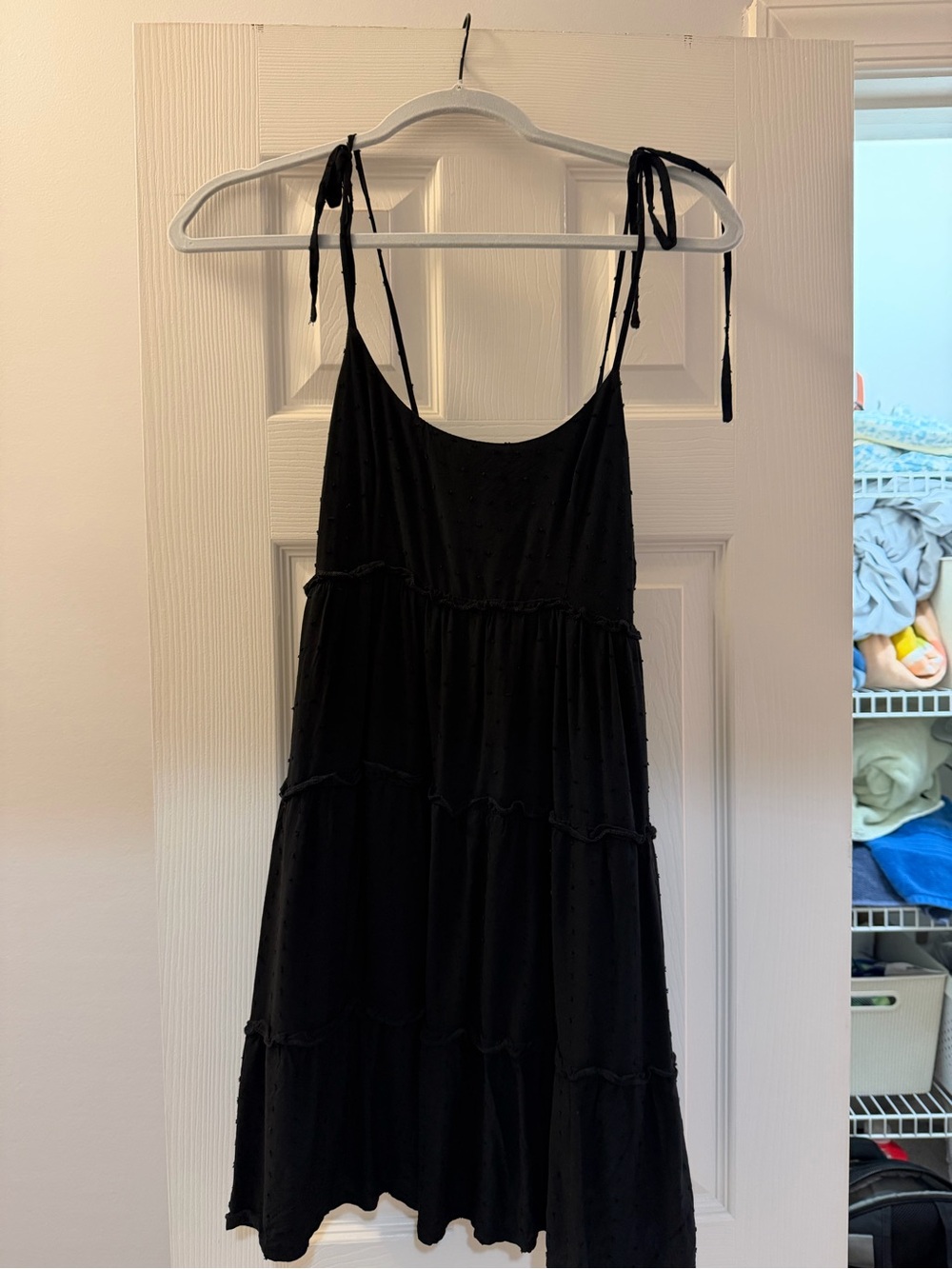 Amazon Black Tie-Shoulder Tiered Mini Dress